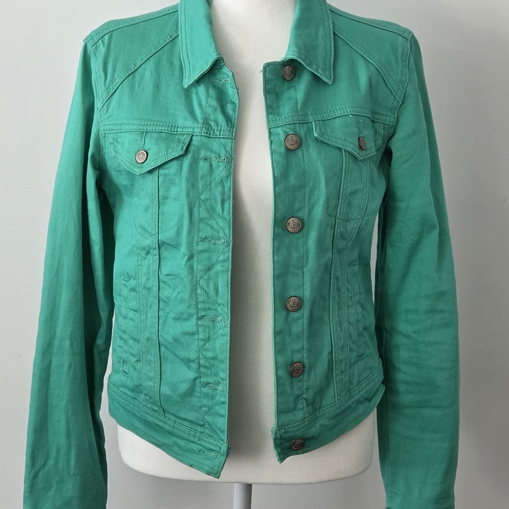 Women's Teal Denim Jacket - Classic Button Front